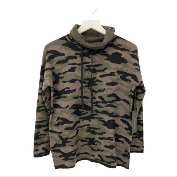 Rachel Zoe Camo Print Fold-Over Neck Sweater - Picture 1 of 6